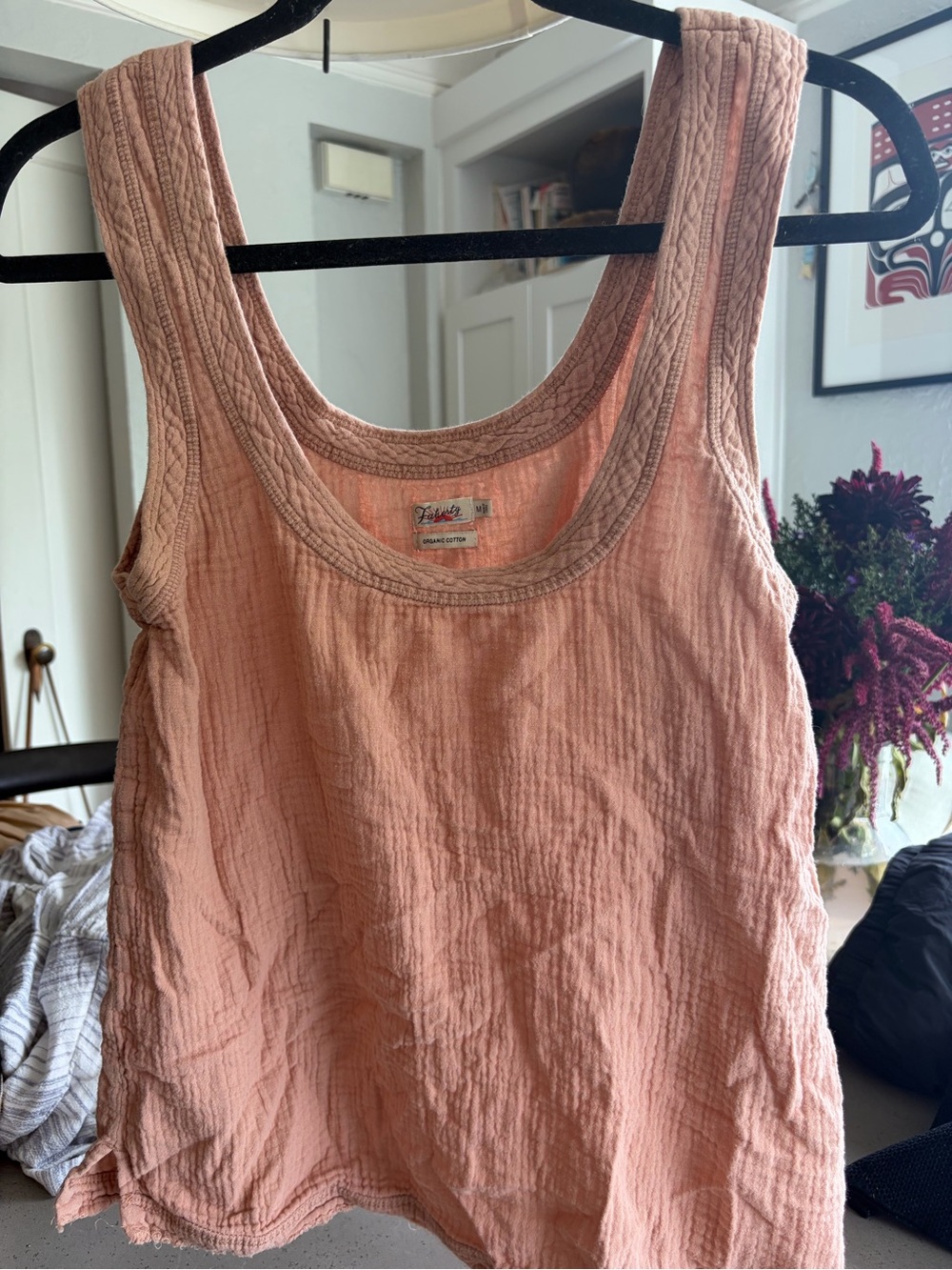 Faherty Peach Textured Cotton Scoop Tank